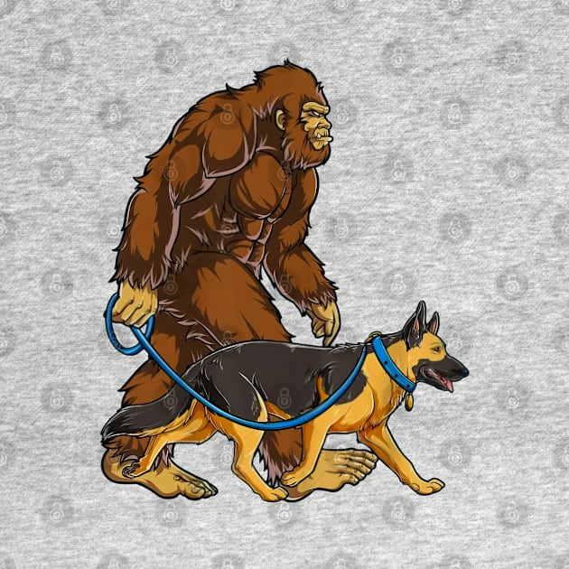 Funny Bigfoot Sasquatch Walking German Shepherd by JameMalbie